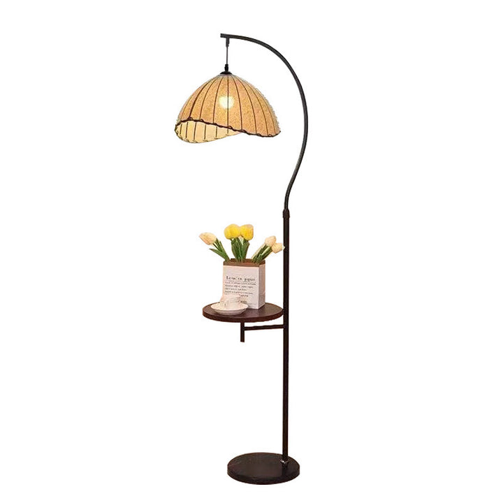 Stylish arc floor lamp with integrated side table