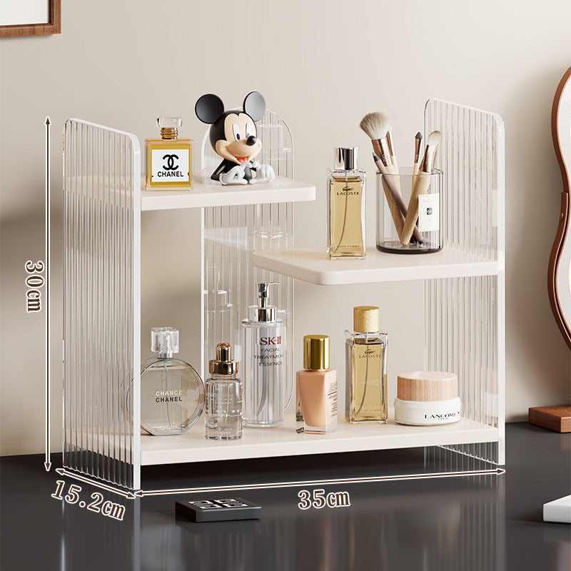 Staggered Two-Tier Acrylic Vanity Display Shelf with Floating White Boards