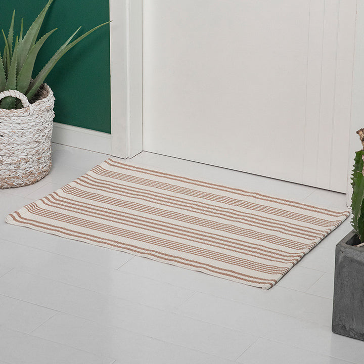 Flat woven runner for living and dining room with modern stripe pattern