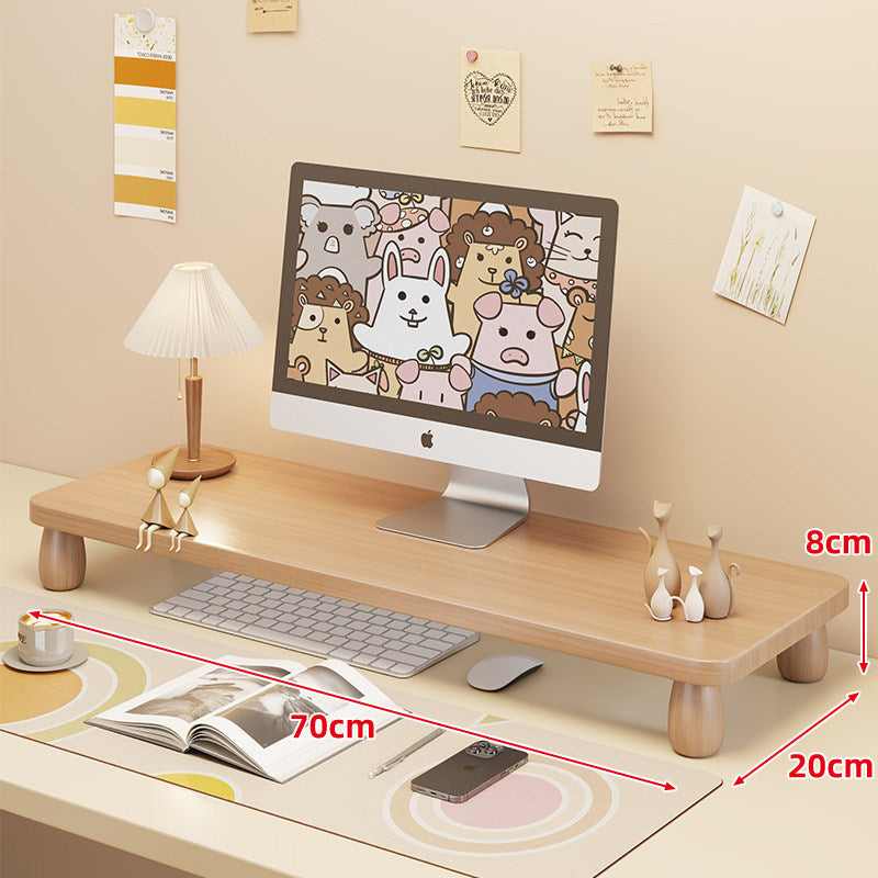 Low-Profile Ergonomic Wooden Desktop Monitor Lift with Under-Shelf Keyboard Storage
