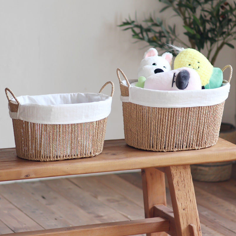 Handcrafted storage basket with white cotton lining