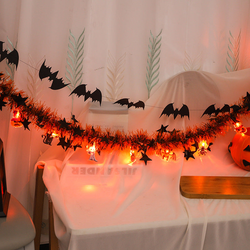 Halloween LED Tinsel Garland with hanging spooky Charms and integrated lights