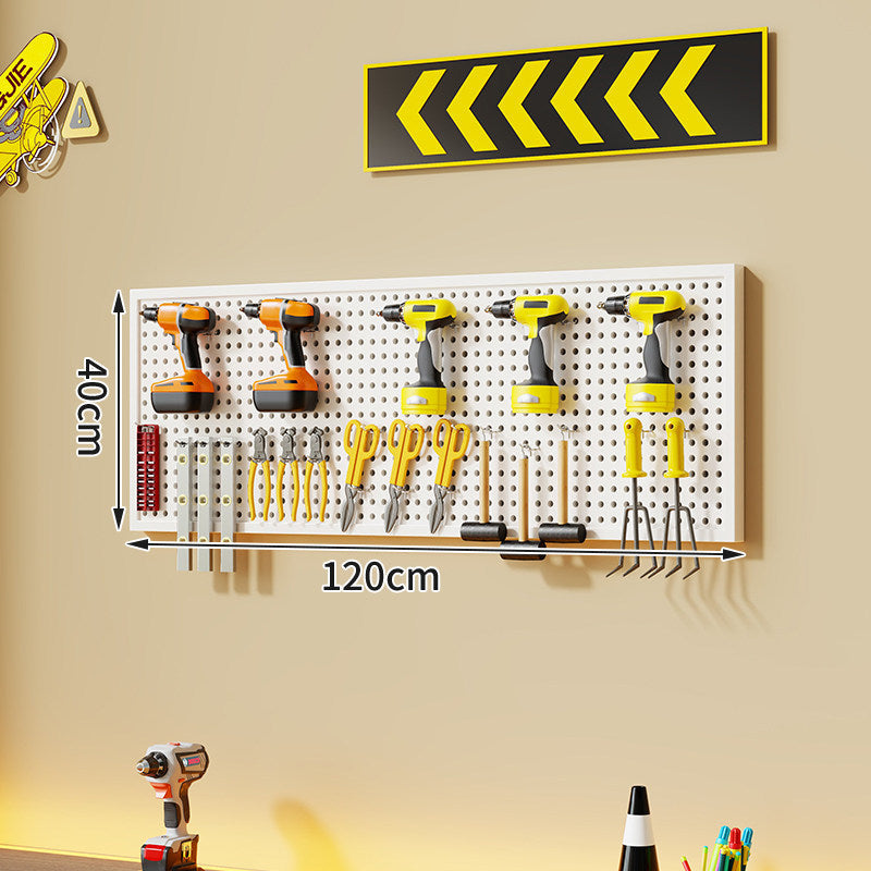 Wall-Mounted Perforated Metal Tool Pegboard Organizer with Magnetic Strip and Multi Hooks