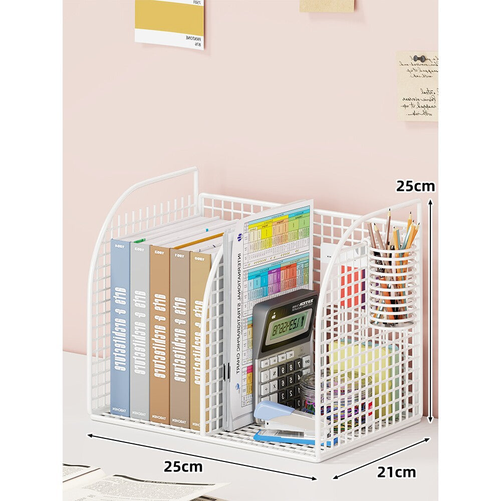 Mesh Desk Tidy with Triple Vertical Compartments for Files & Office Supplies