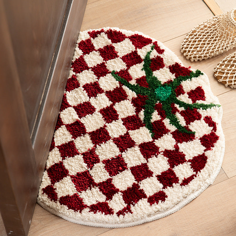 Round Chenille Bath Mat with Playful Strawberry Design