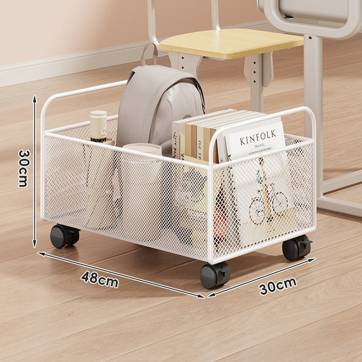 Low-Profile Mesh Rolling Storage Bin for Desk and Floor with Locking Swivel Wheels