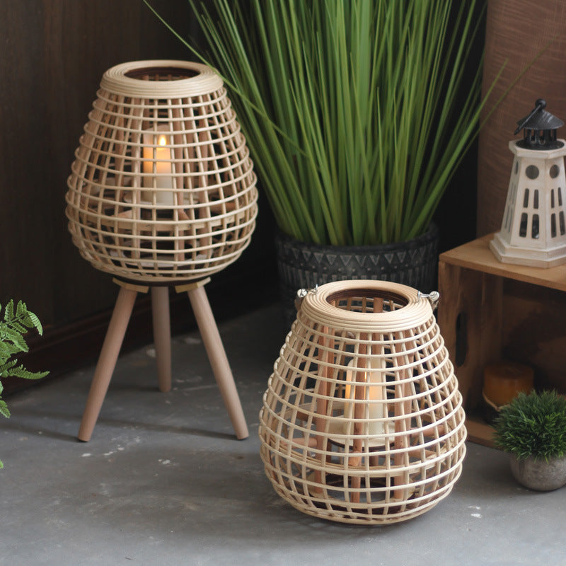 Decorative Rattan Lantern with Carry Handle