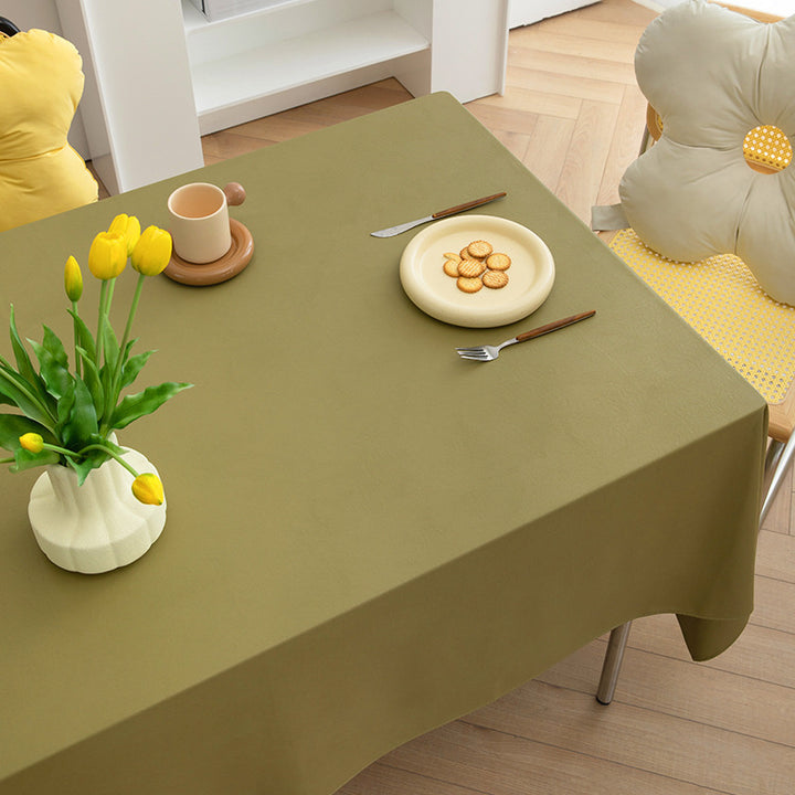 Rectangular easy-care tablecloth made of cotton blend with water-repellent coating and fine texture