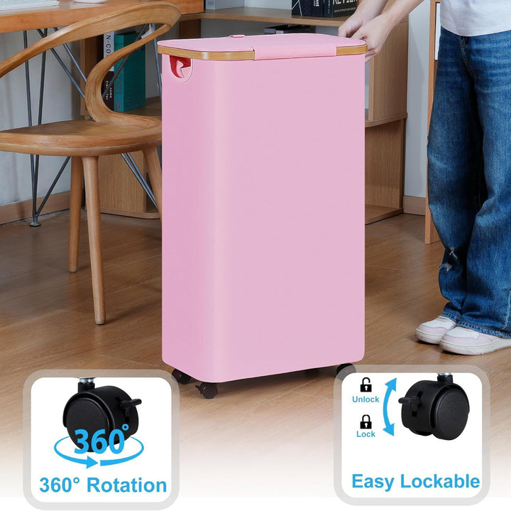 High-quality laundry container with bamboo lid and practical carrying handle