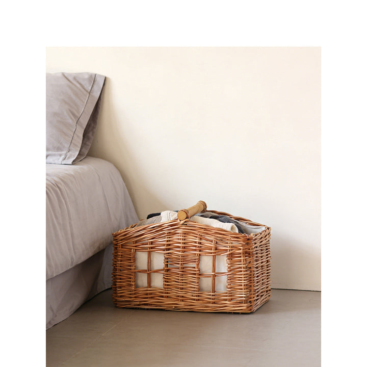 Large storage basket with wooden handle