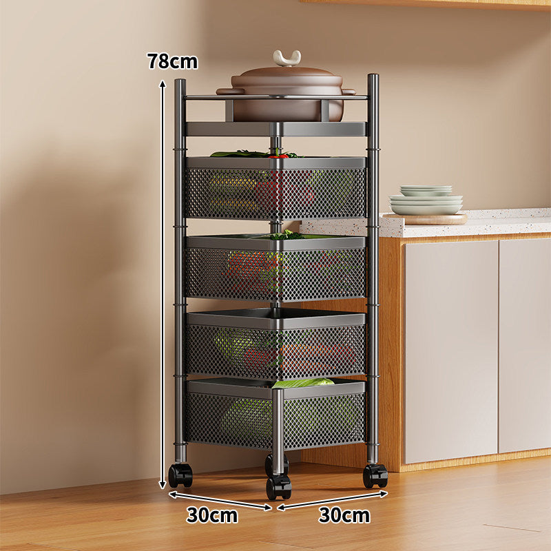 Narrow Corner Rolling Mesh Pantry Organizer Cart with Multi-Tier Deep Ventilated Baskets and Locking Casters