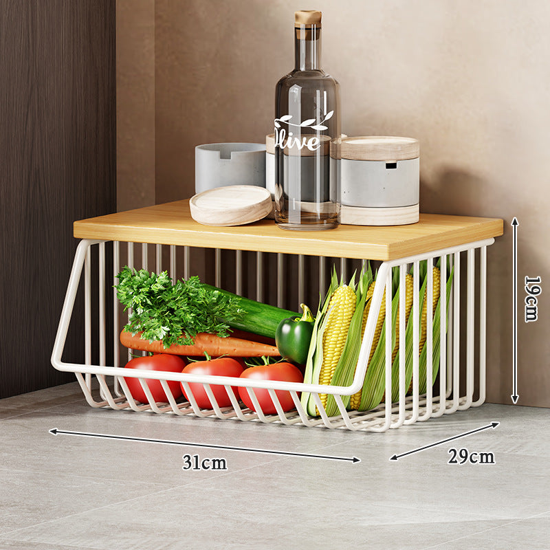 Multi-Tier Rolling Kitchen Pantry Cart with Wood Top and Deep Wire Storage Baskets