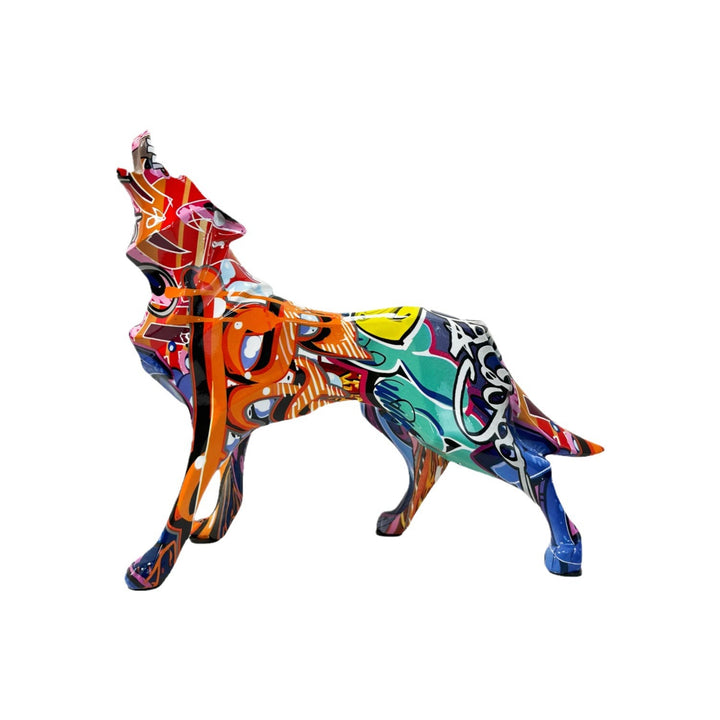 Unique wolf sculpture made of hand-painted resin