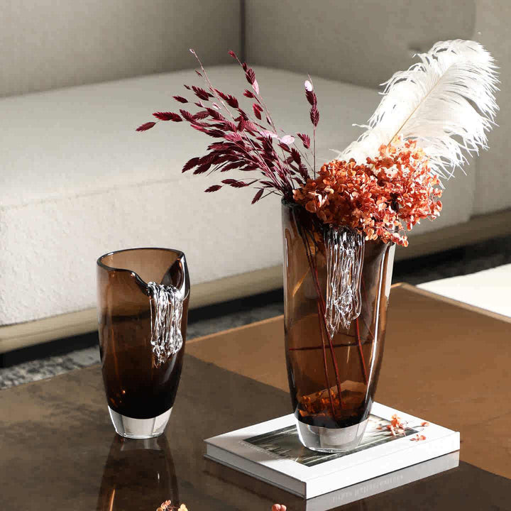 Handmade Sculptural Tall Glass Vase with Drip Accent