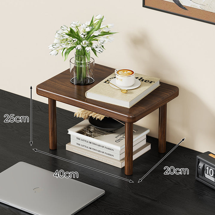 Compact Solid Wood Elevated Desk Display Stand with Under-Shelf Storage and Rounded Leg Design