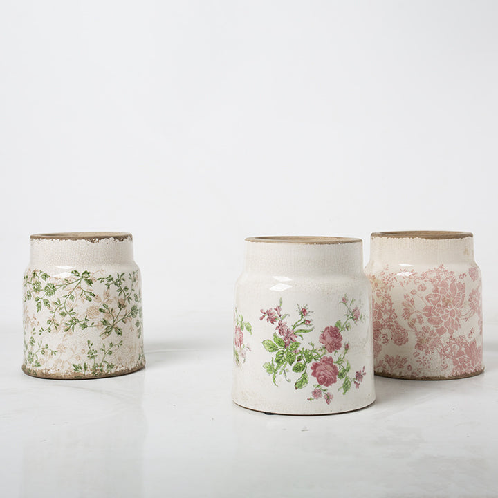 Decorative flower pot with floral decoration