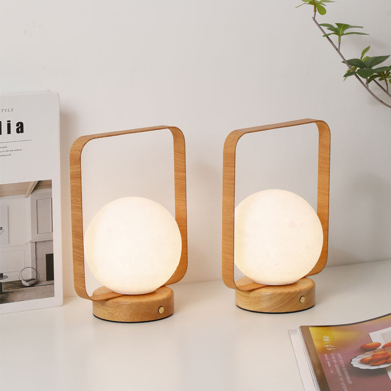 Moon Globe Ambient Table Lamp with Wooden Base and Copper Frame