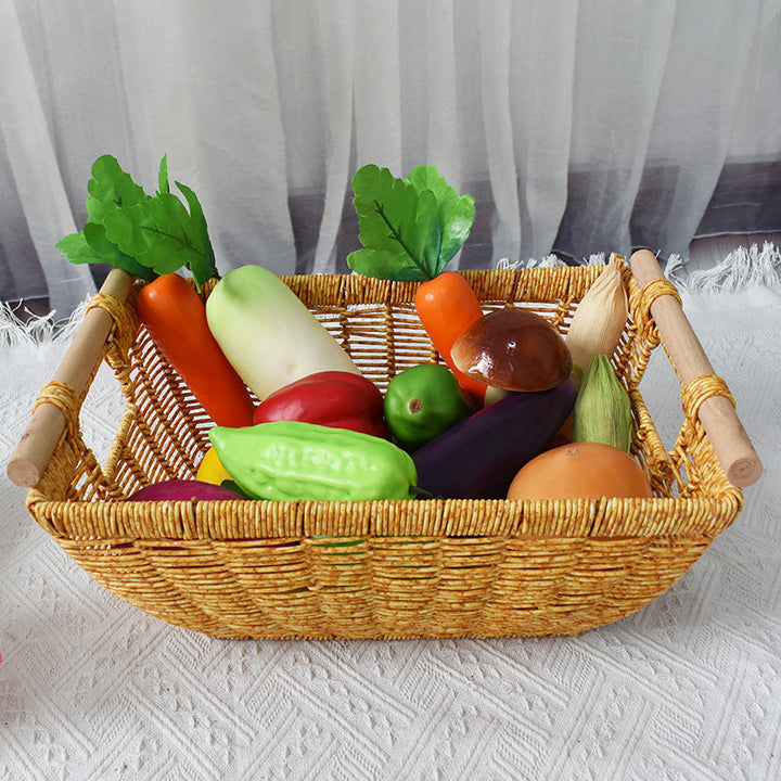 Handwoven Storage Basket with Wooden Handles