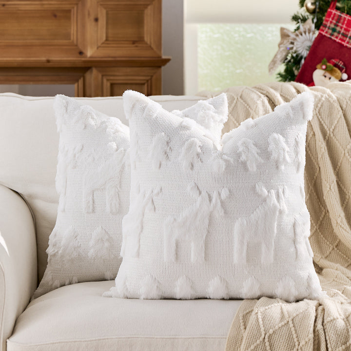 Festive Tufted Tree-Pattern Square Throw Pillow Covers with Plush Texture and Hidden Zipper