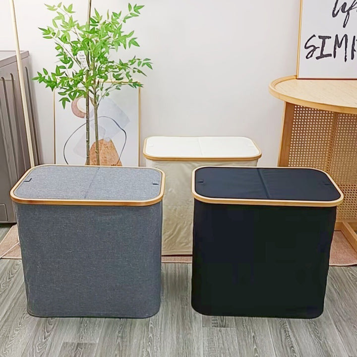 Robust laundry container with practical lid and inner pocket