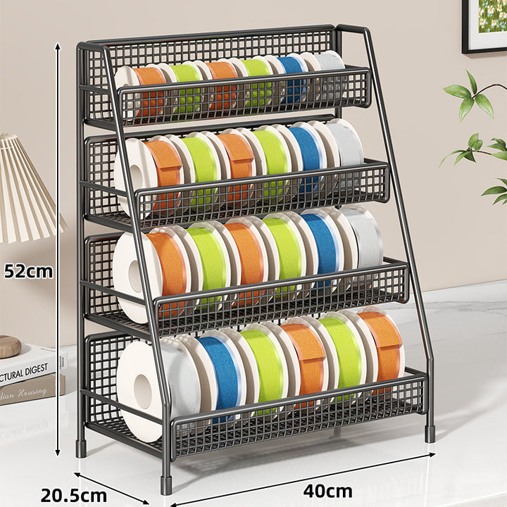 Four-Tier Angled Wire Mesh Roll Organizer Stand for Tape Ribbon and Craft Spools