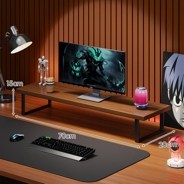 Elevated Solid Wood Ergonomic Monitor Riser Shelf with Metal Frame Stand