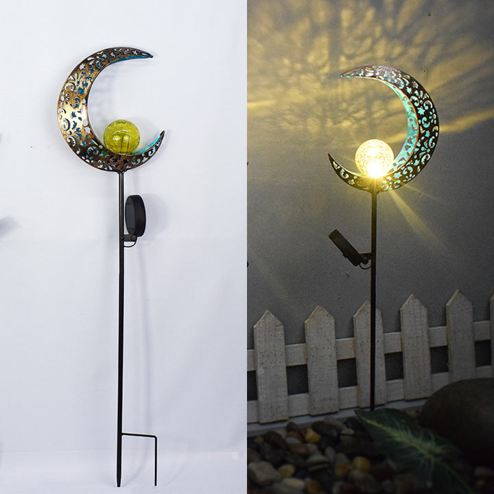 Solar-powered Filigree Crescent Stake Lantern