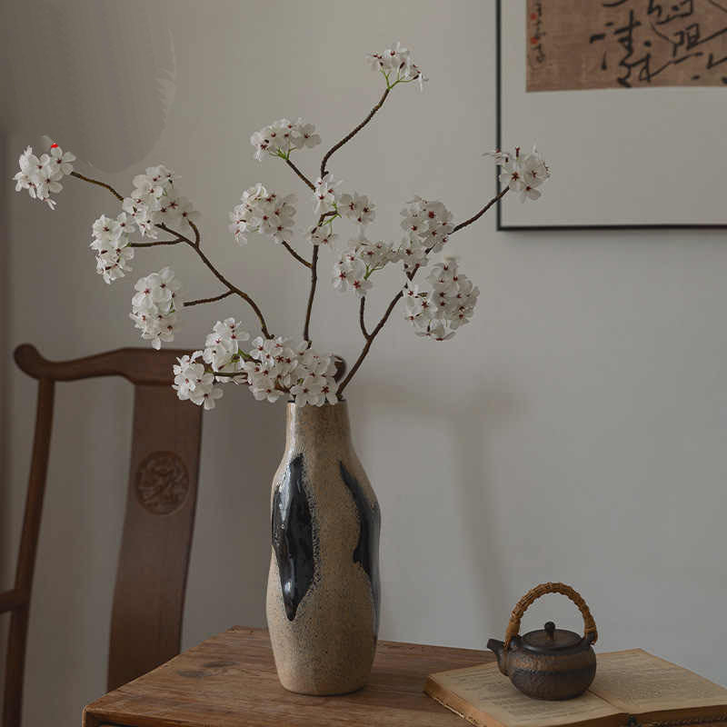 Tall Textured Ceramic Drip-Glaze Floor Vase