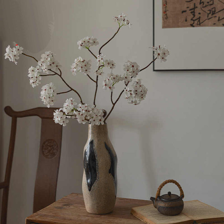 Tall Textured Ceramic Drip-Glaze Floor Vase