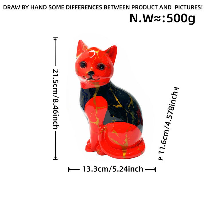 Artistic cat figurine in vibrant design