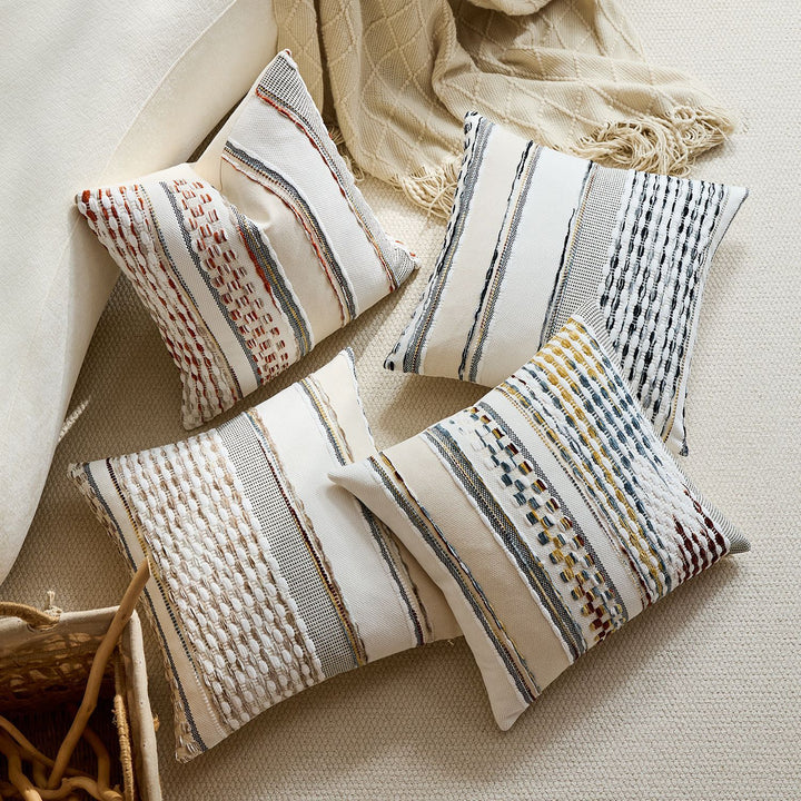 Handloom Textured Striped Square and Lumbar Pillow Covers
