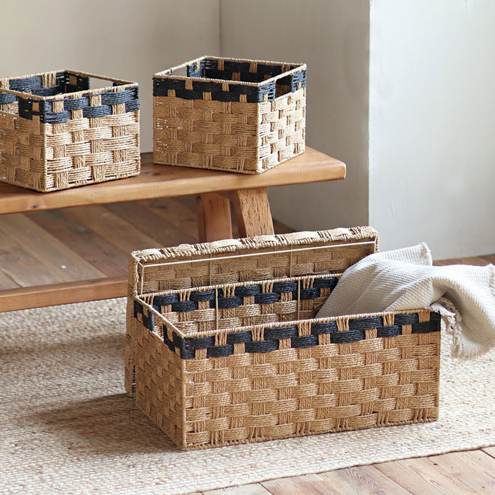 Square storage basket made of natural material
