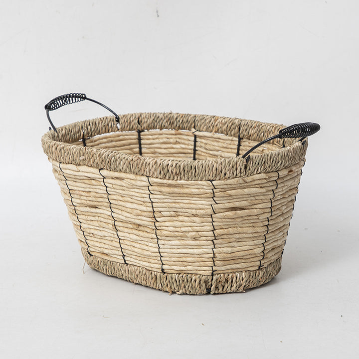 Practical storage basket with stainless steel handles