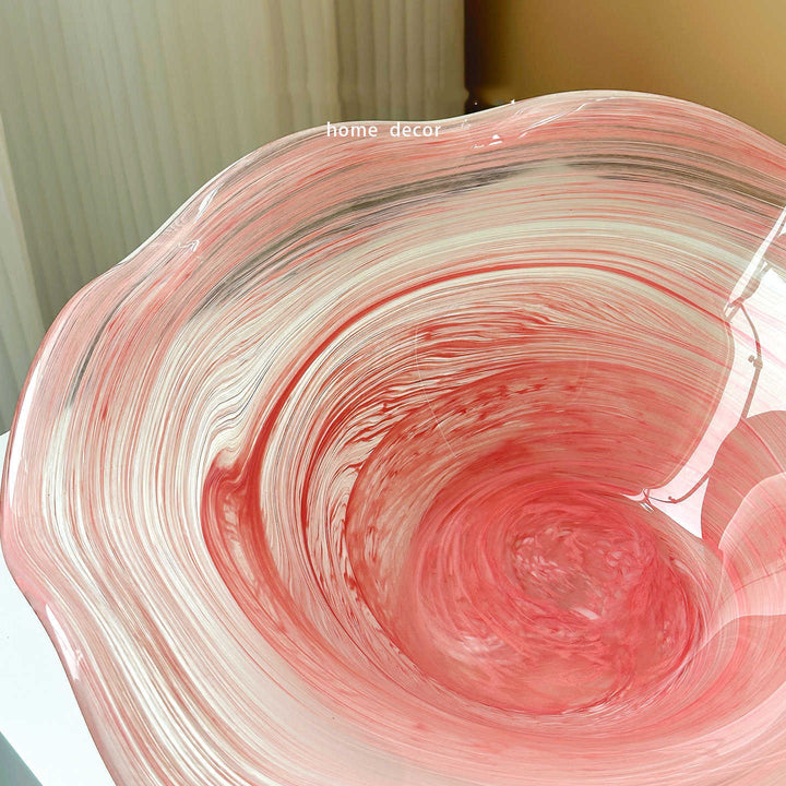 Hand-Blown Wavy-Rim Swirled Glass Centerpiece Bowl