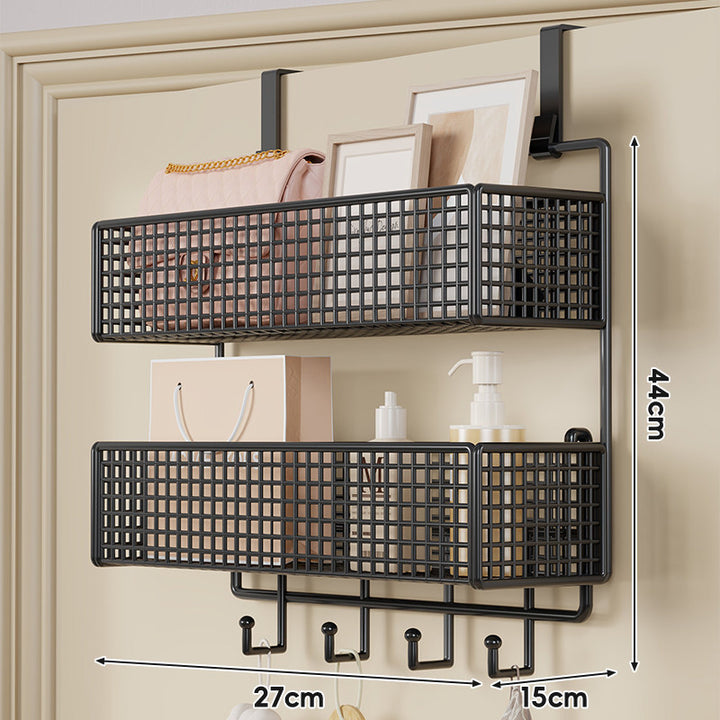 Over-Door Double-Tier Grid Hanging Storage Basket