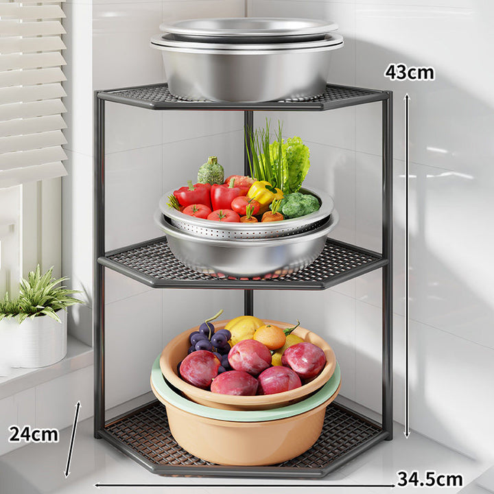 Corner Three-Tier Metal Mesh Kitchen Countertop Organizer
