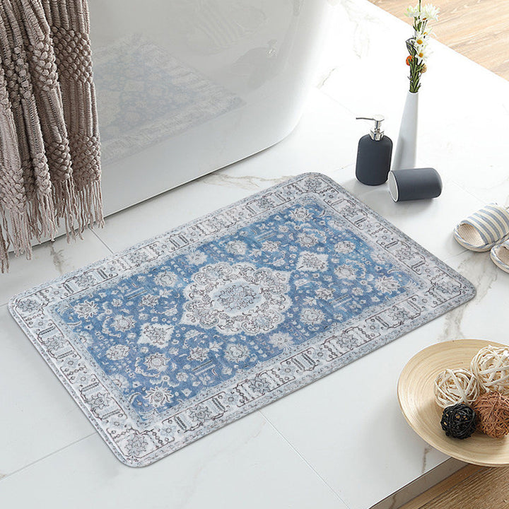 Vintage-inspired runner rug for hallway and kitchen with medallion pattern and non-slip backing