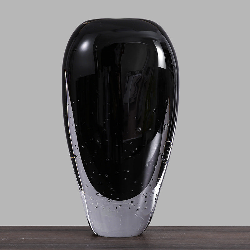 Hand-Blown Bubble-Encased Oval Glass Decorative Vase