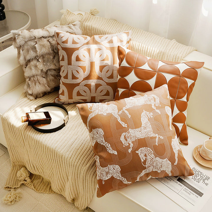 Embroidered Leaf Pattern Decorative Pillow