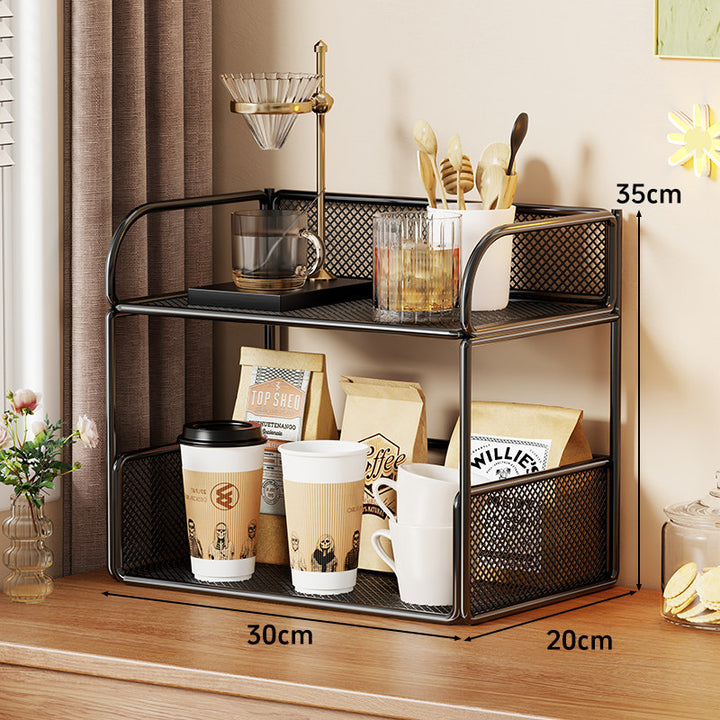 Compact Perforated Metal Tiered Countertop Pantry Organizer
