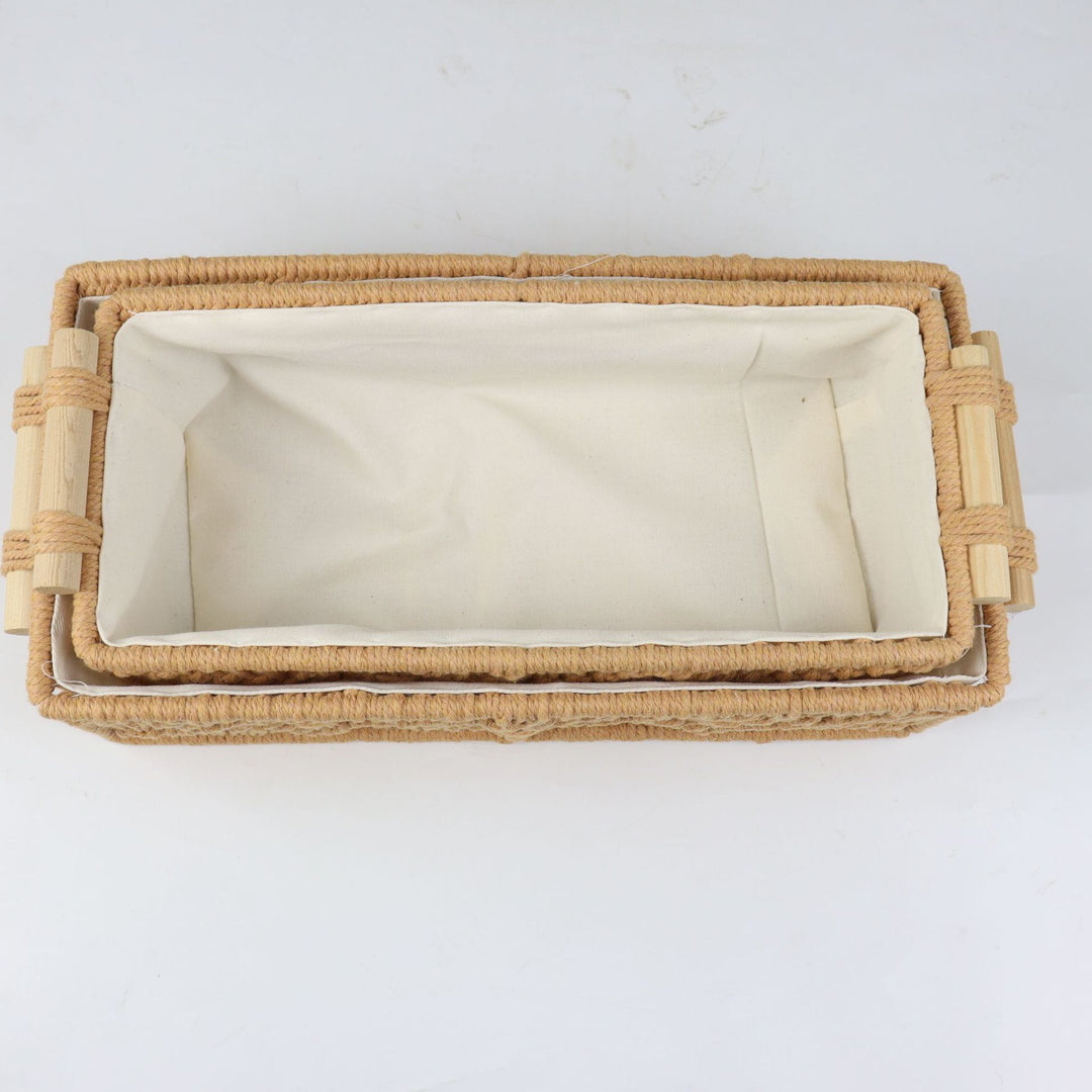 Storage basket with macrame pattern