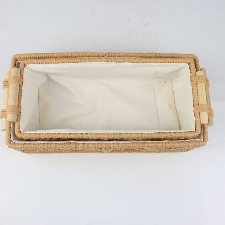 Storage basket with macrame pattern
