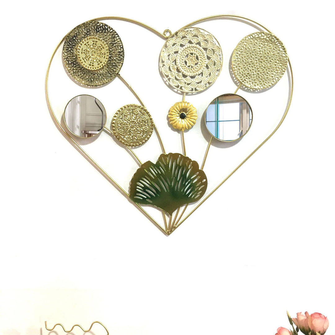 Decorative Metal Wall Art with Tropical Leaf and Mirror Design