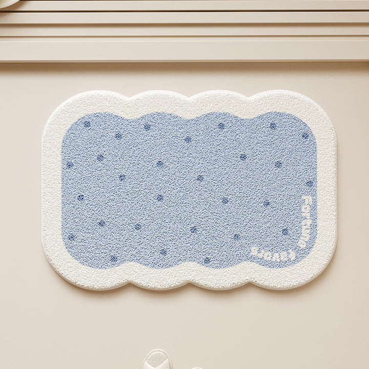 Scalloped-Edge Plush Absorbent Non-Slip Bath Rug with Cookie Motif