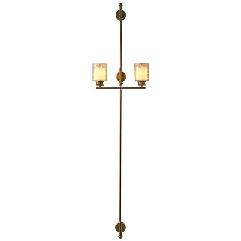 Vertical Brass Dual Glass Cylinder Wall Lamp with Strap Detail