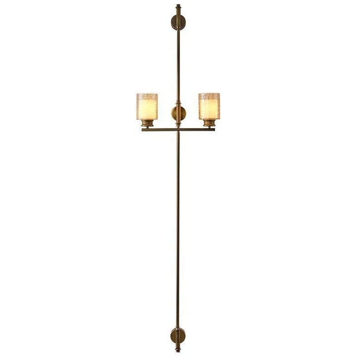 Vertical Brass Dual Glass Cylinder Wall Lamp with Strap Detail