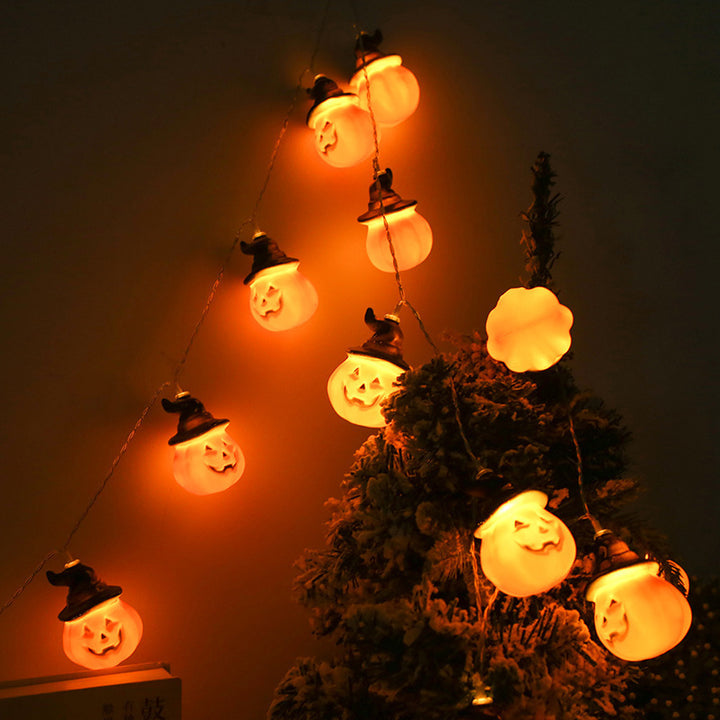 Amber Glass Skull Micro-LED String Lights on Clear Copper Wire