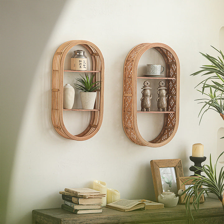 Wall shelf made of natural rattan
