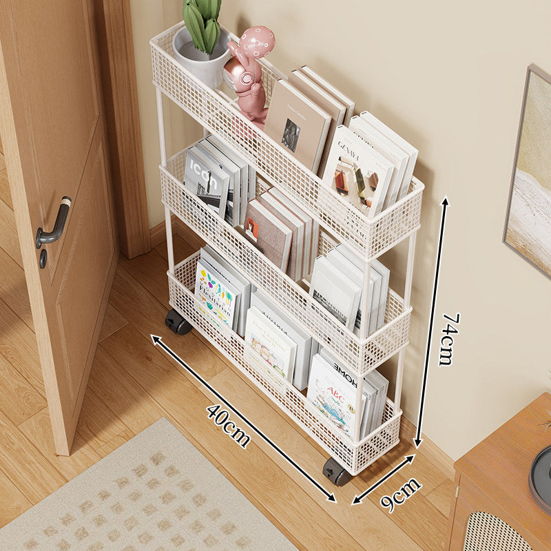 Slim Four-Tier Metal Mesh Narrow Bookshelf Organizer