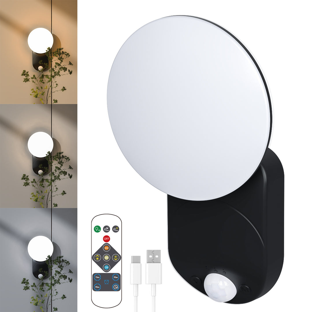 Rechargeable Motion-Activated LED Wall Light with Remote Control and Adjustable Color Temperature